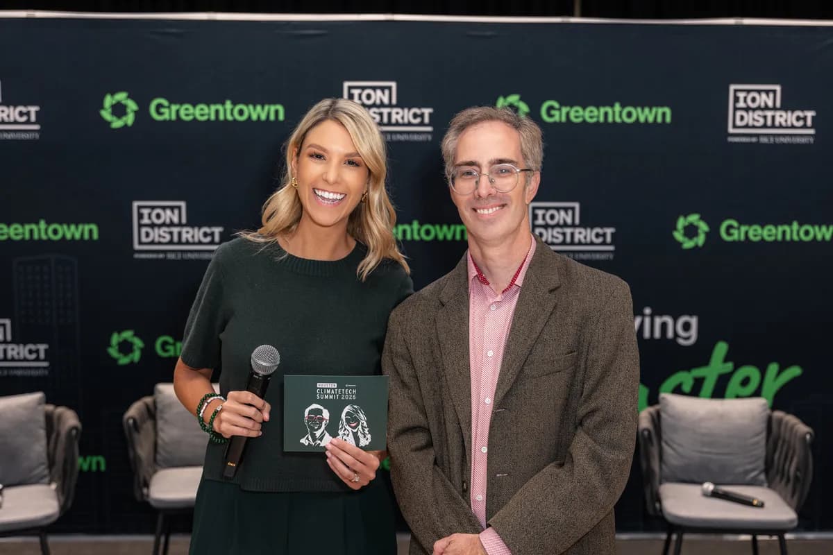 Emcees Kelsey Kearns and Neal Dikeman at Houston Climatetech Summit 2026