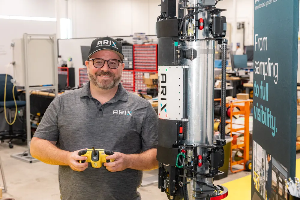 An Arix Technologies exhibitor demos their inspection robot